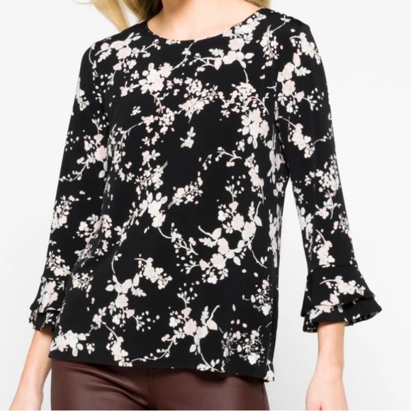 KARL LAGERFELD PARIS YESSIE TRUMPET SLEEVE KNIT TOP, BLACK - 2X - Picture 1 of 5